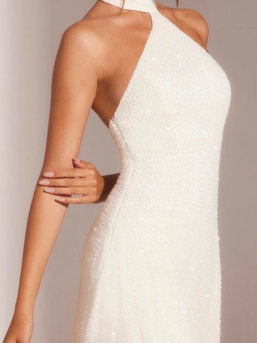 Oh polly Embellished Asymmetric Neck A-Line Mini Dress in White size 6 - Picture 3 of 10